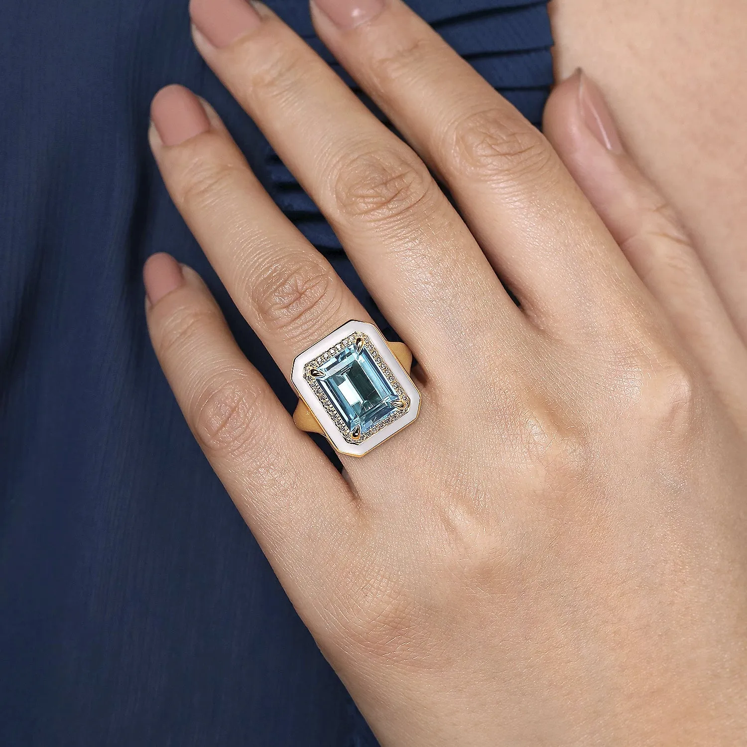 Diamond and Blue Topaz Emerald Cut Ring