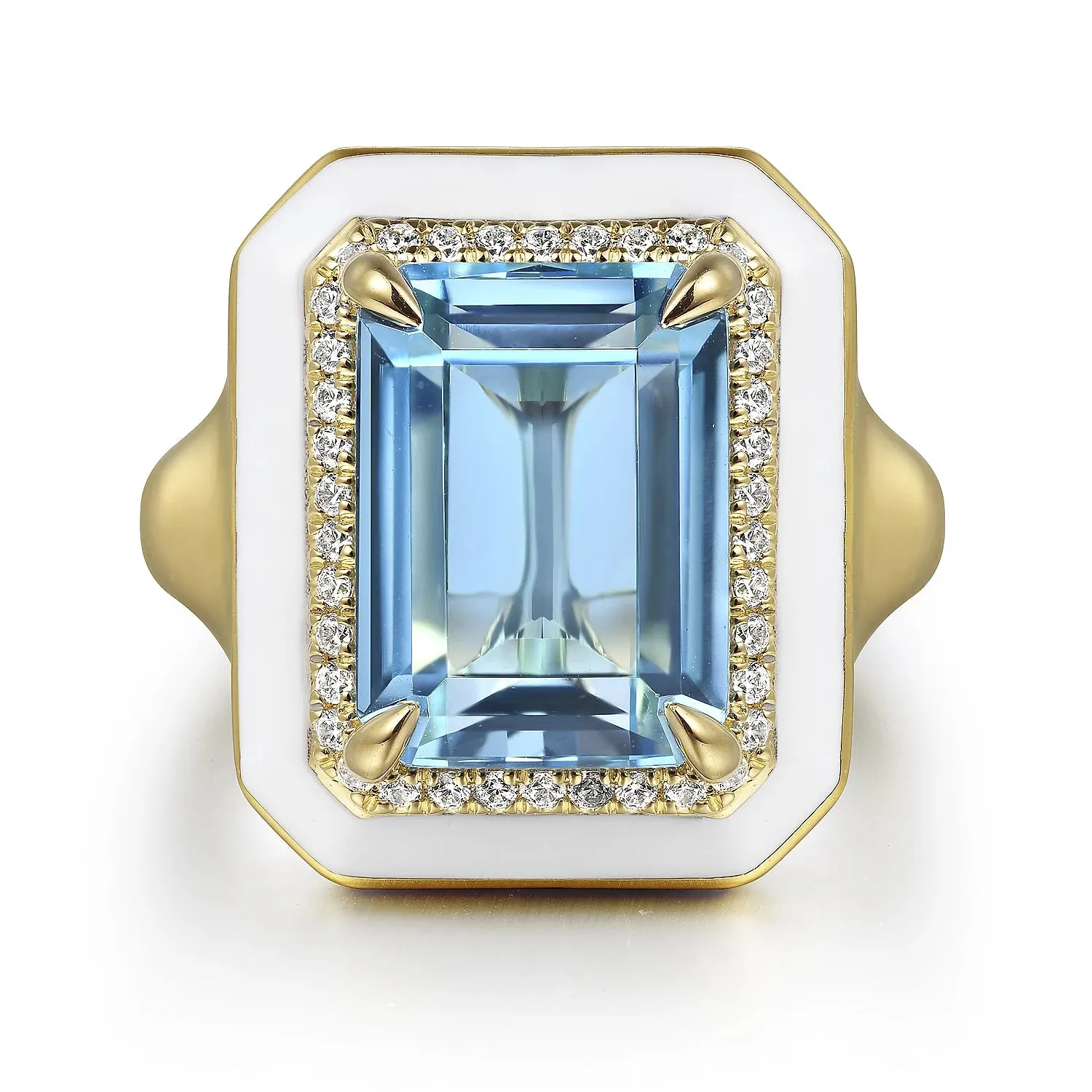 Diamond and Blue Topaz Emerald Cut Ring