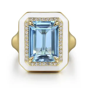 Diamond and Blue Topaz Emerald Cut Ring