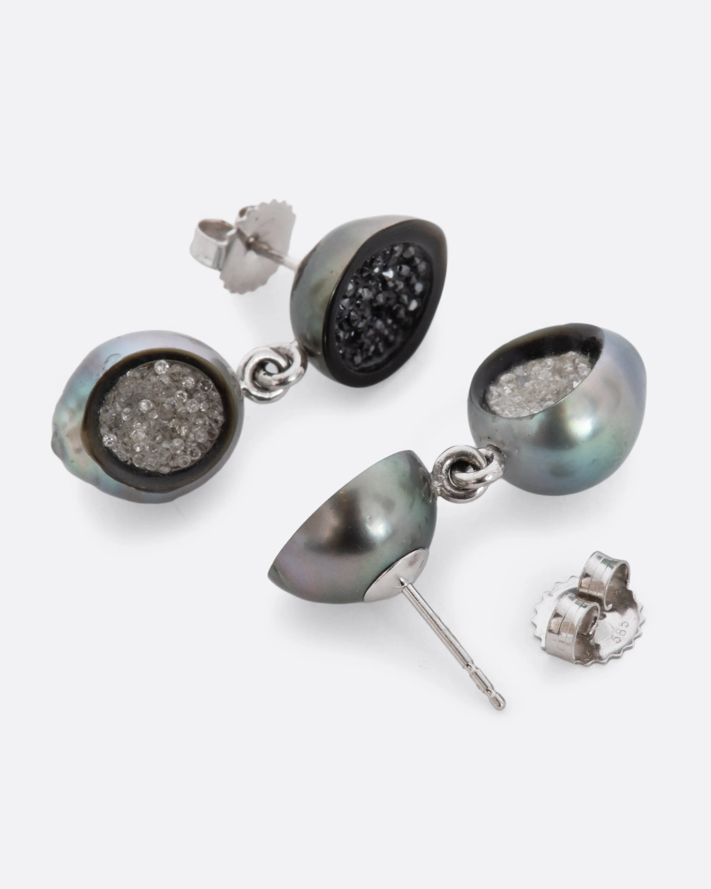 Diamond and Pearl Drop Earrings
