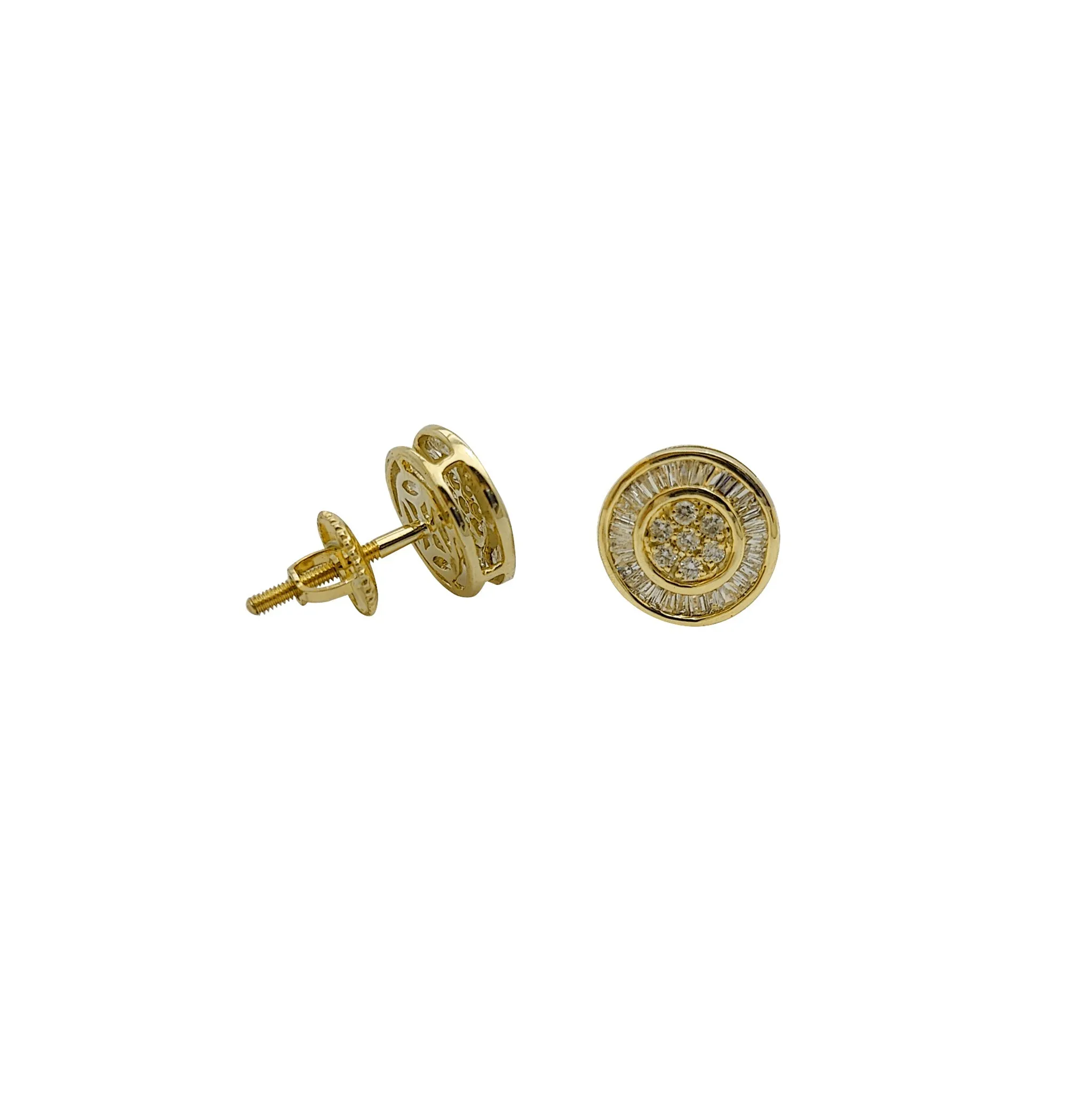 Diamond Baguettes & Round Bezel Stud Earrings (14K)