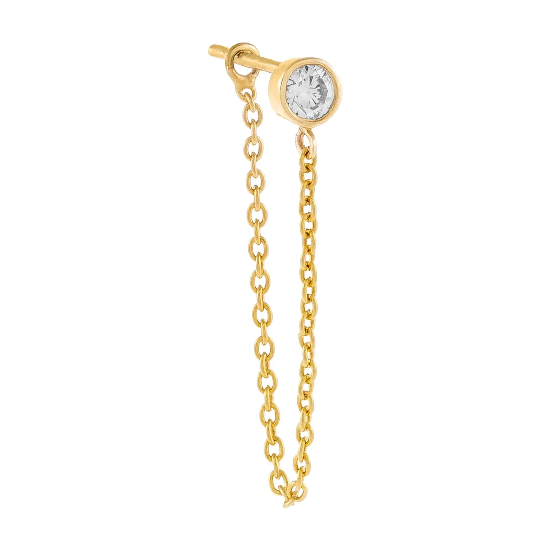 Diamond Bezel Chain Stud Earring 14K
