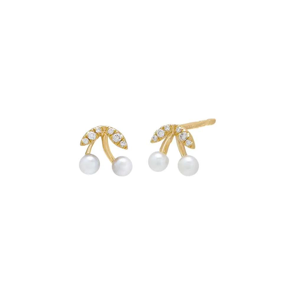Diamond Itty Bitty Cherry Pearl Stud Earring 14K