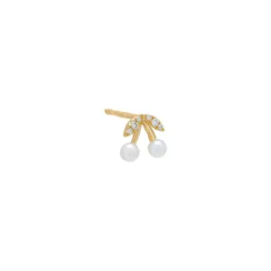 Diamond Itty Bitty Cherry Pearl Stud Earring 14K
