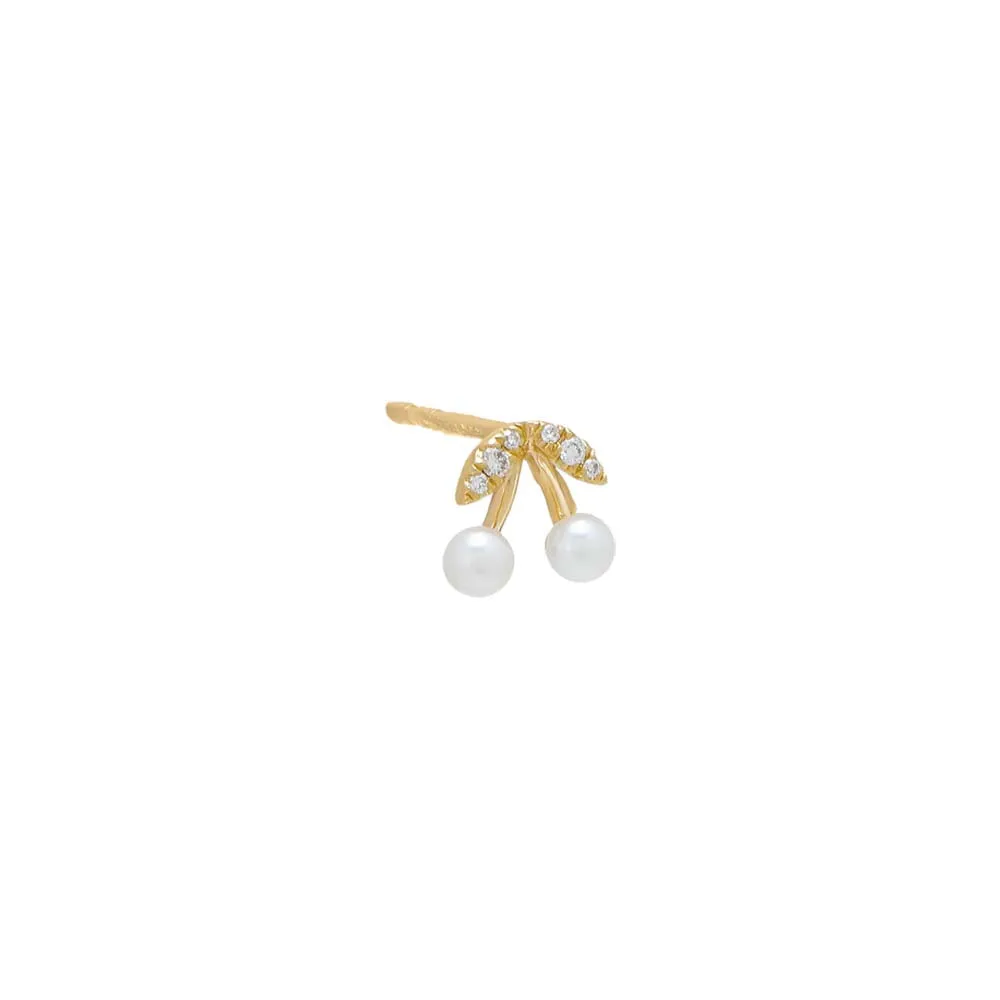 Diamond Itty Bitty Cherry Pearl Stud Earring 14K