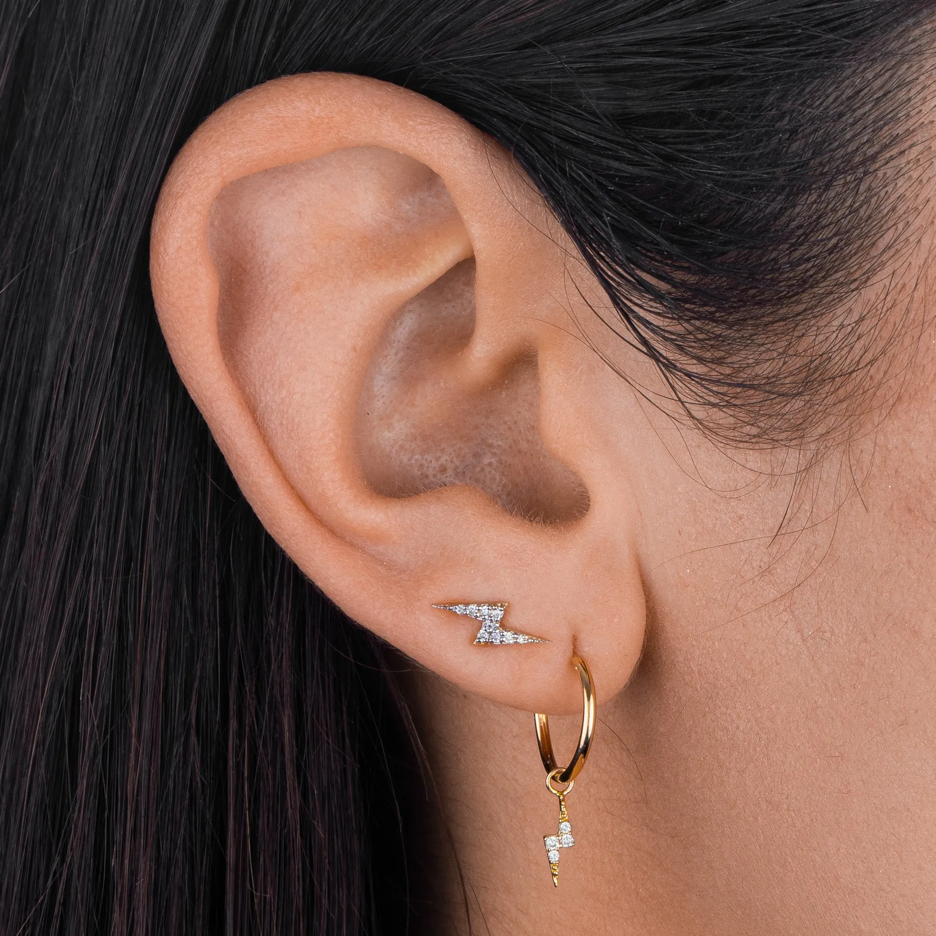 Diamond Lightning Bolt Stud Earring 14K