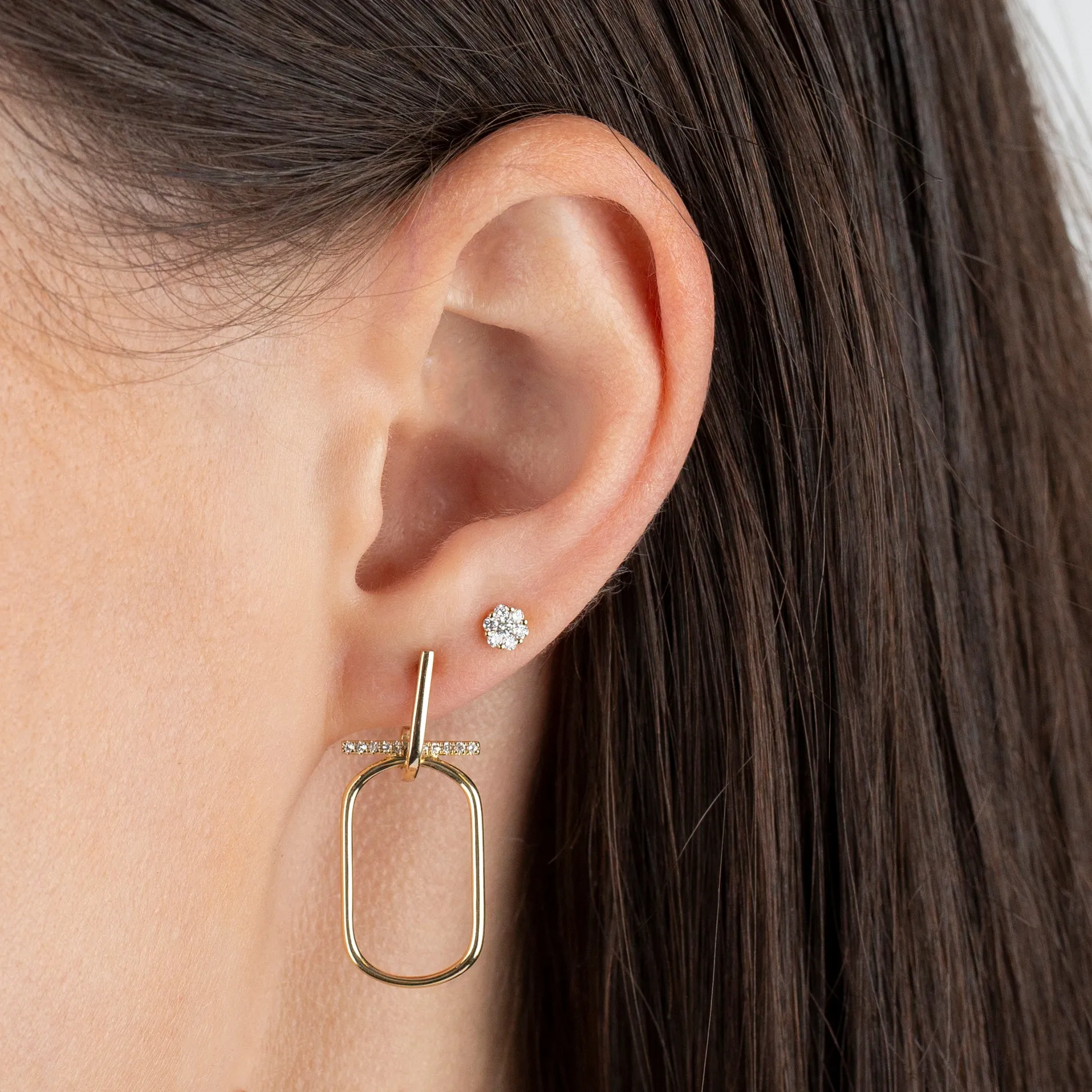 Diamond Round Flower Stud Earring 14K