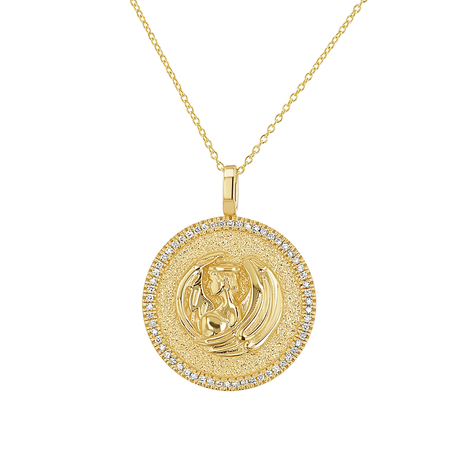 Diamond Zodiac Coin Medallion Necklace