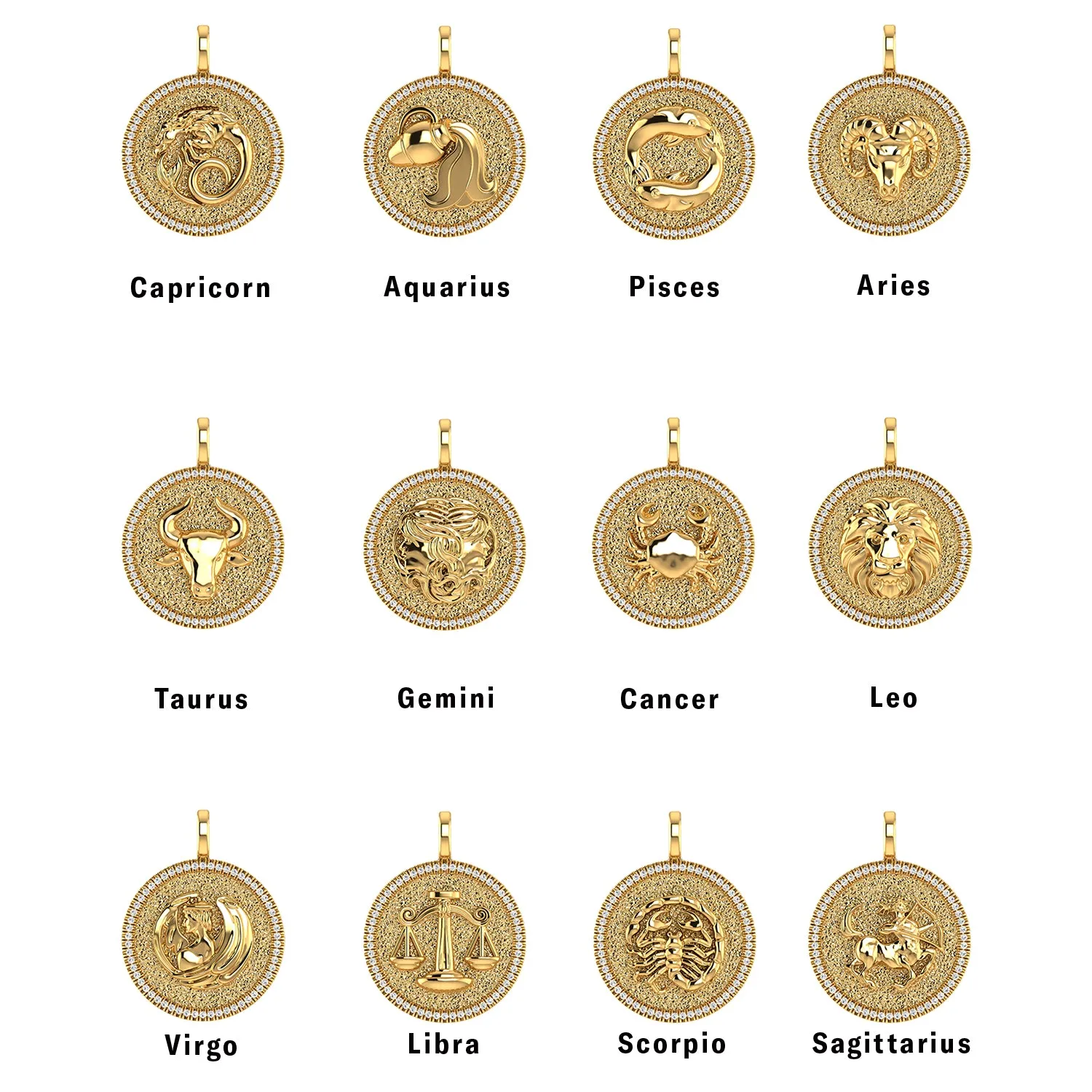Diamond Zodiac Coin Medallion Necklace
