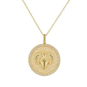 Diamond Zodiac Coin Medallion Necklace