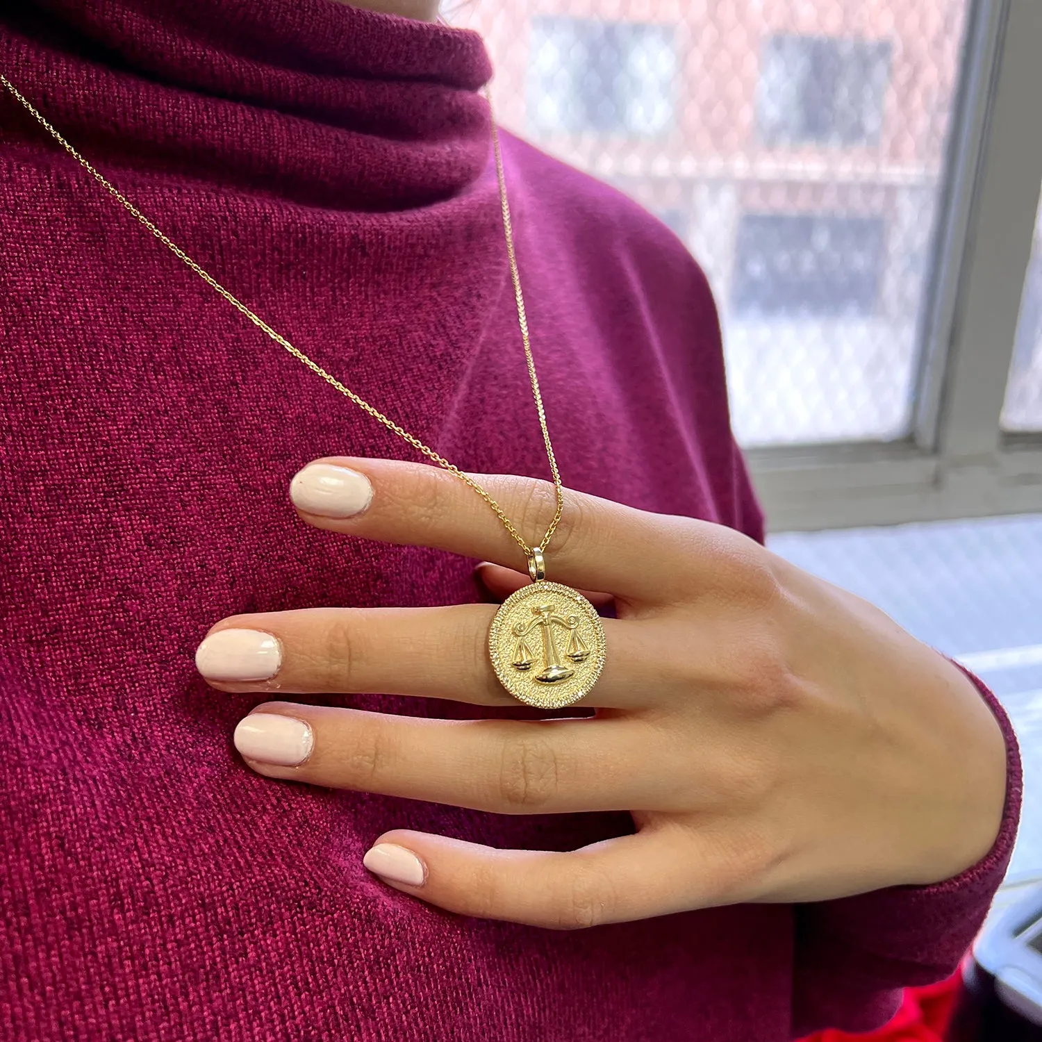 Diamond Zodiac Coin Medallion Necklace
