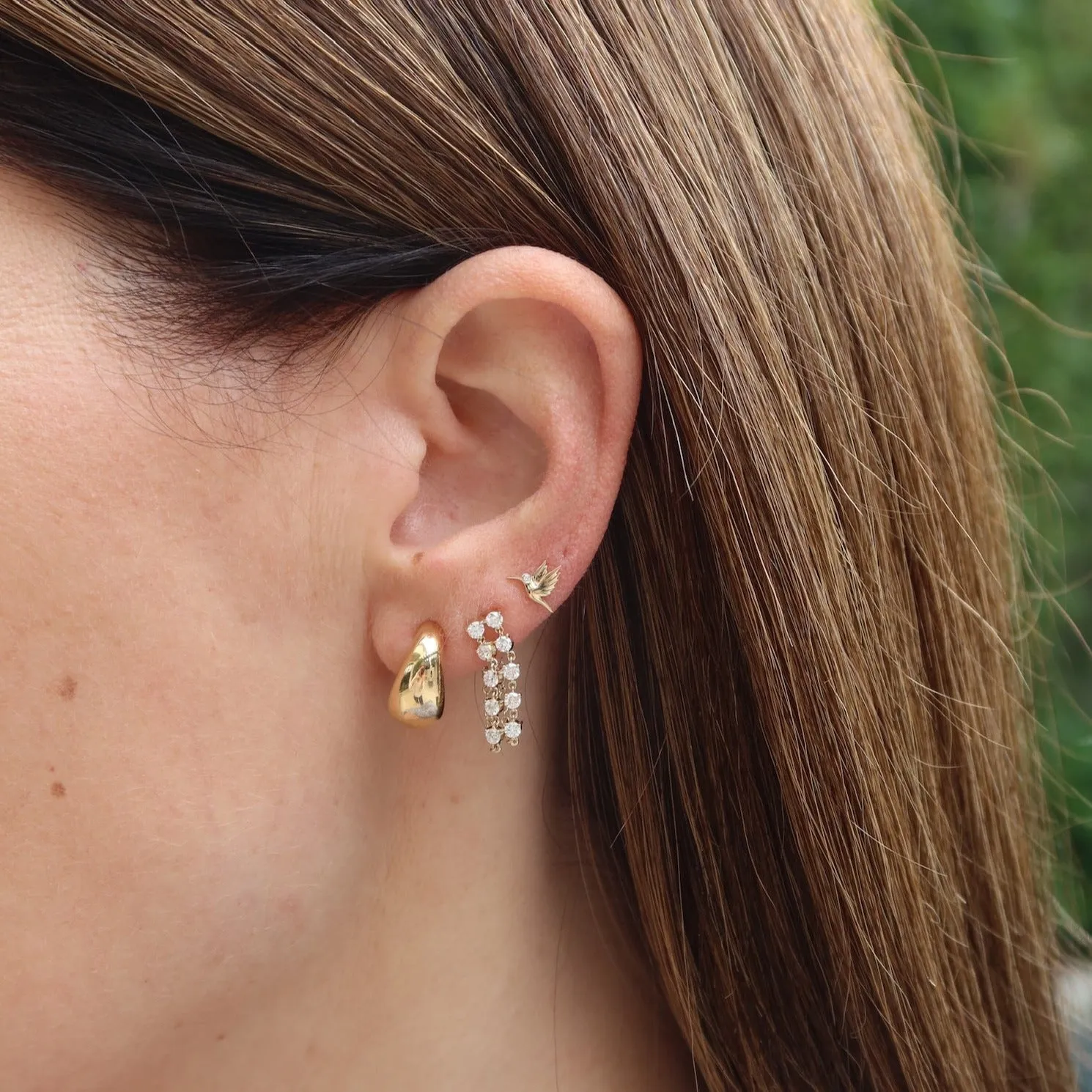 Double Multi Diamond Chain Stud Earring