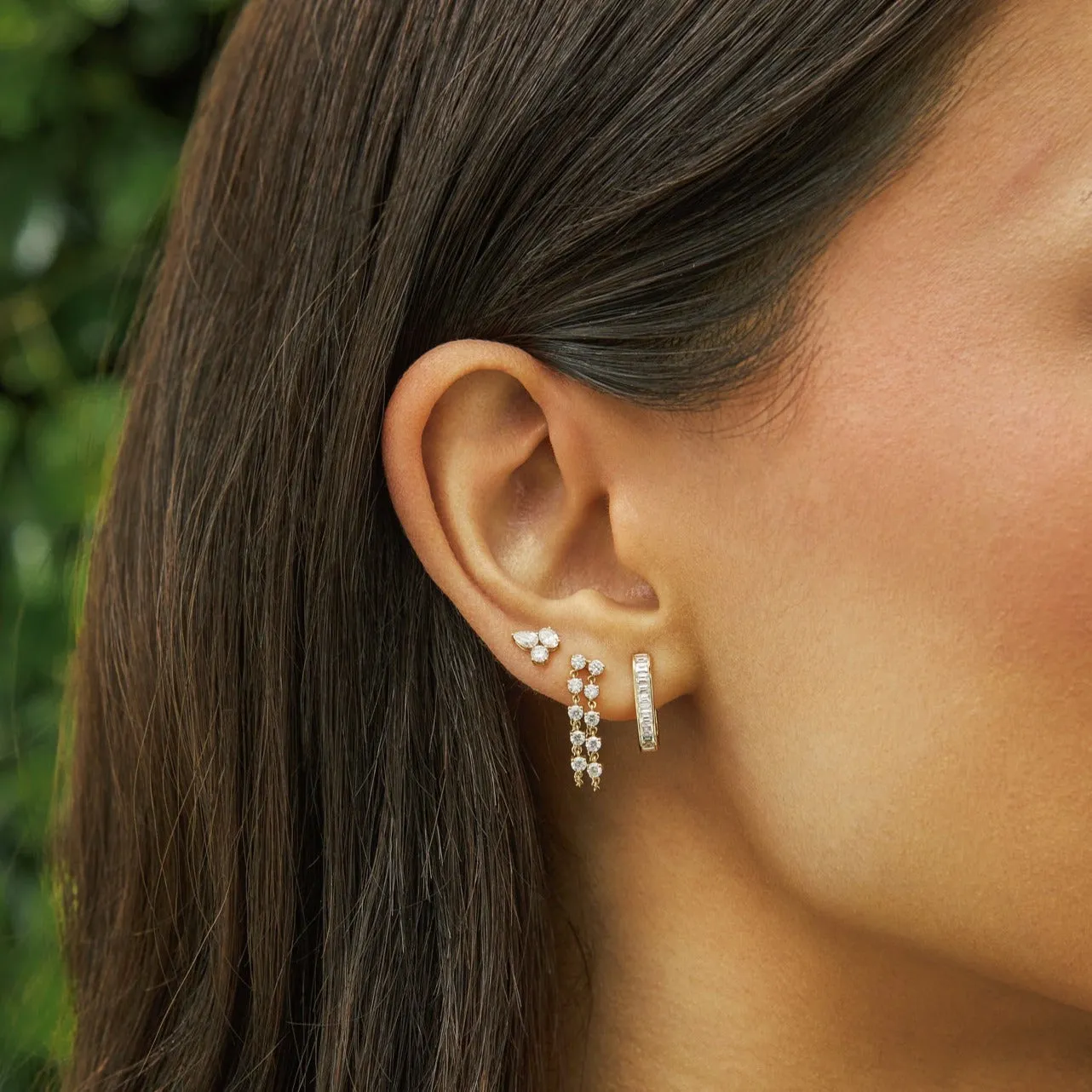Double Multi Diamond Chain Stud Earring