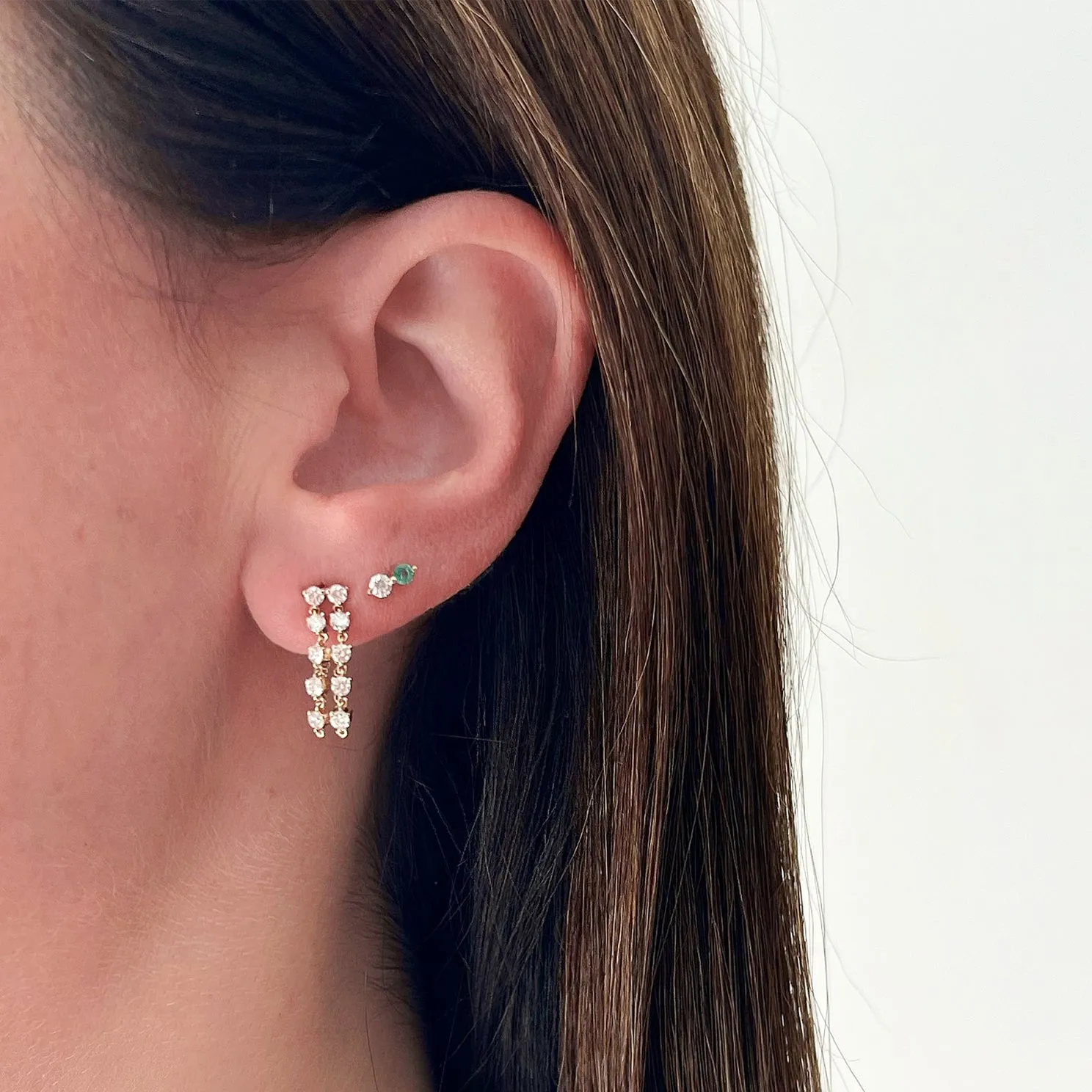 Double Multi Diamond Chain Stud Earring