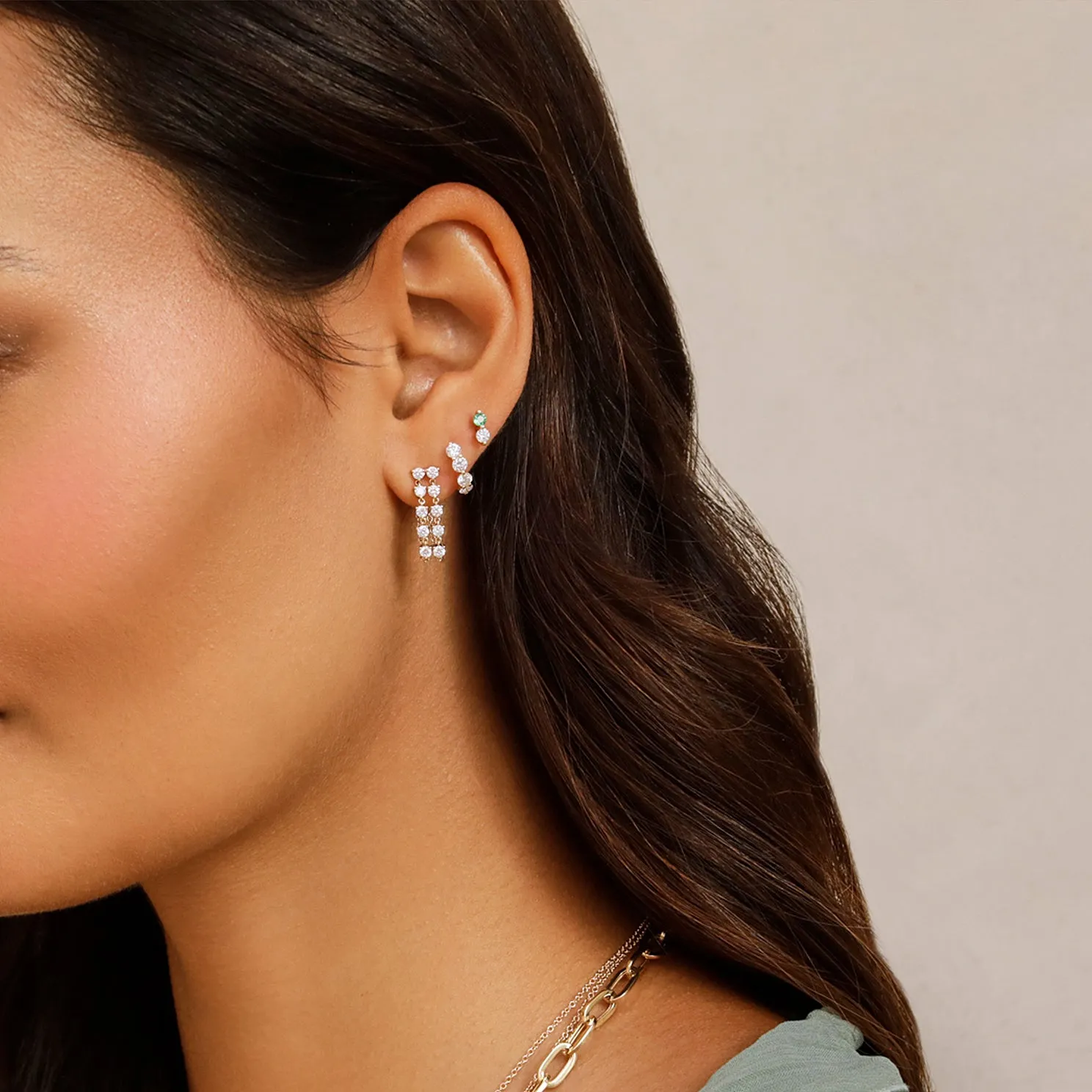 Double Multi Diamond Chain Stud Earring