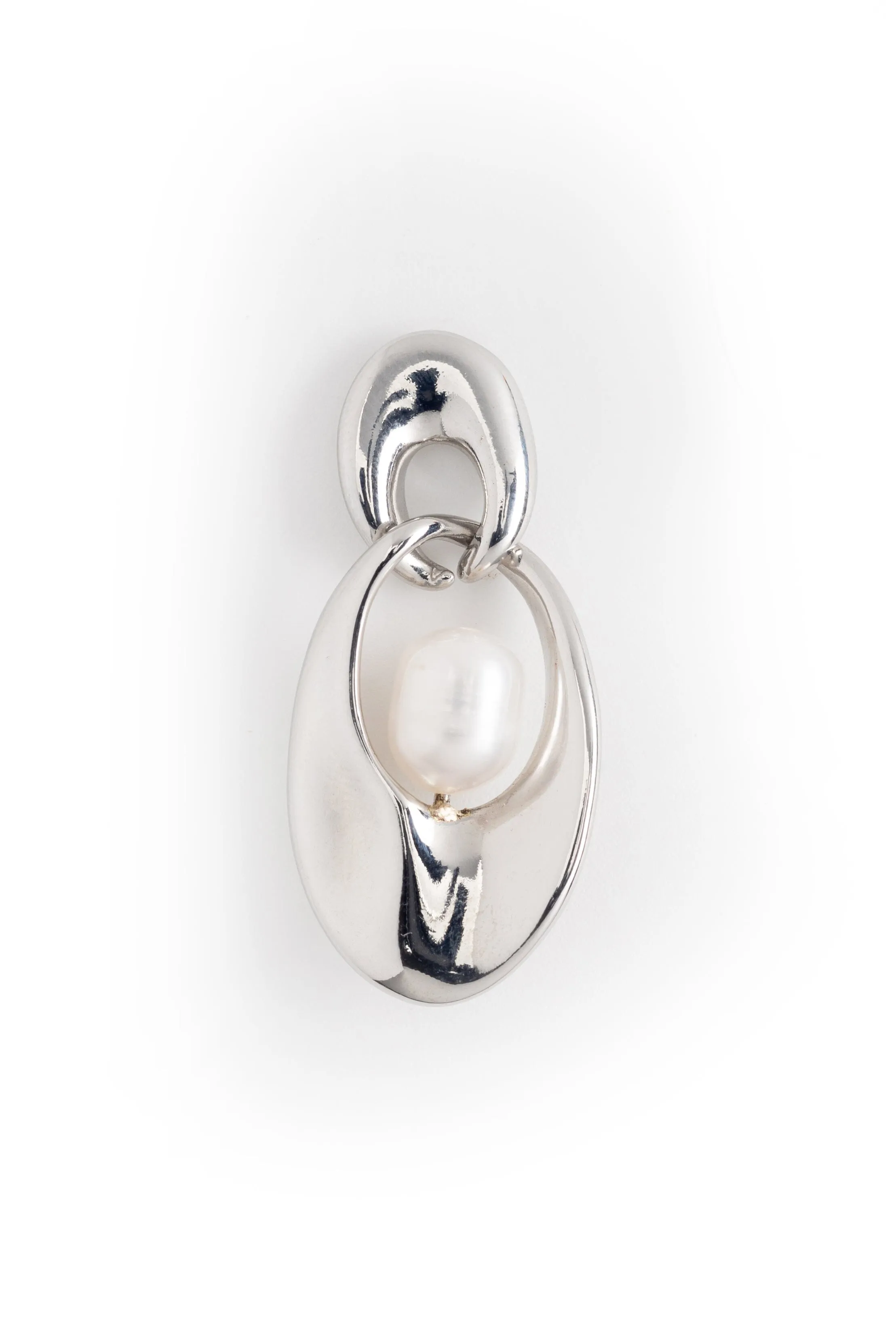 Double Oval Pearl Rhodium Earrings