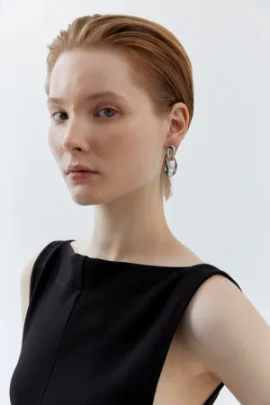 Double Oval Pearl Rhodium Earrings