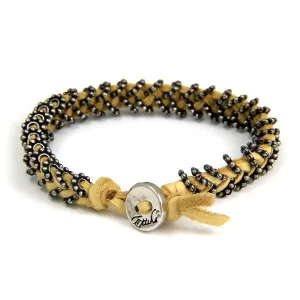 Double Silver Spacer Bead Mens Bracelet on Tan Leather