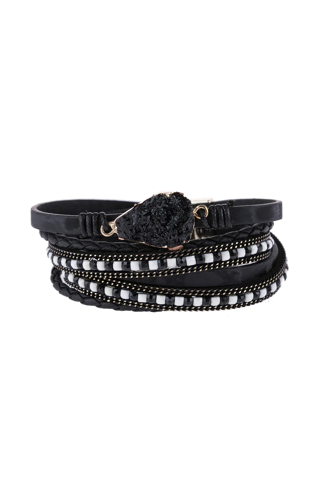 DRUZY STONE LEATHER WRAP MAGNETIC BRACELET