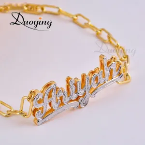 DUOYING Zircon Custom Necklace Double Gold plated Nameplate 3D Necklace Personalized Necklaces Choker Women Name Necklace Gift