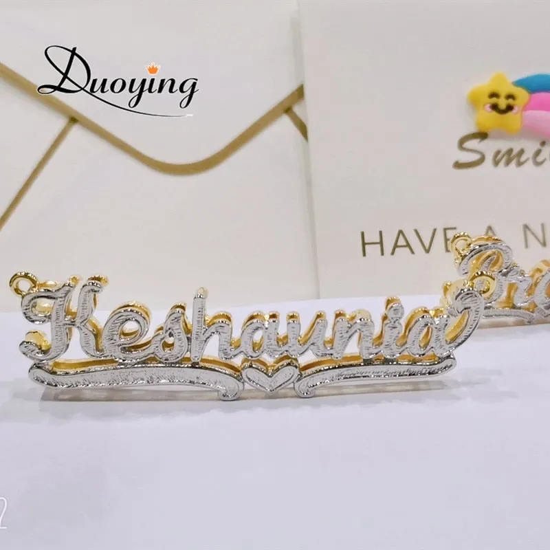 DUOYING Zircon Custom Necklace Double Gold plated Nameplate 3D Necklace Personalized Necklaces Choker Women Name Necklace Gift
