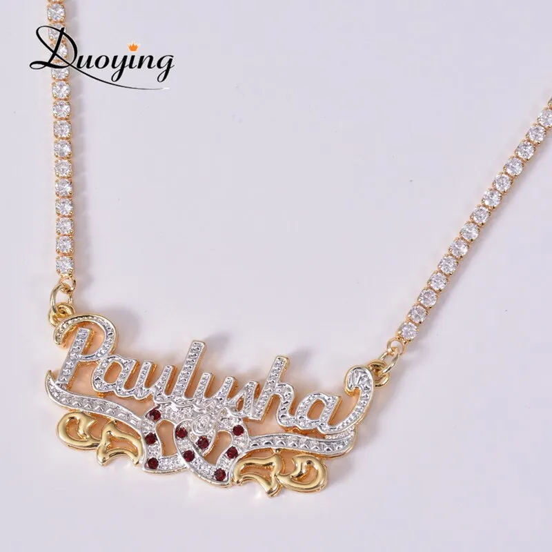 DUOYING Zircon Custom Necklace Double Gold plated Nameplate 3D Necklace Personalized Necklaces Choker Women Name Necklace Gift