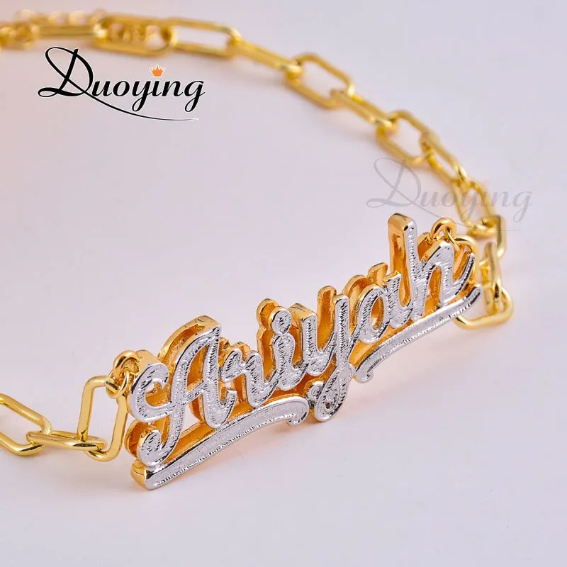 DUOYING Zircon Custom Necklace Double Gold plated Nameplate 3D Necklace Personalized Necklaces Choker Women Name Necklace Gift