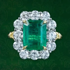 Edwardian Style Emerald Diamond Cluster Ring 3.03ct Emerald