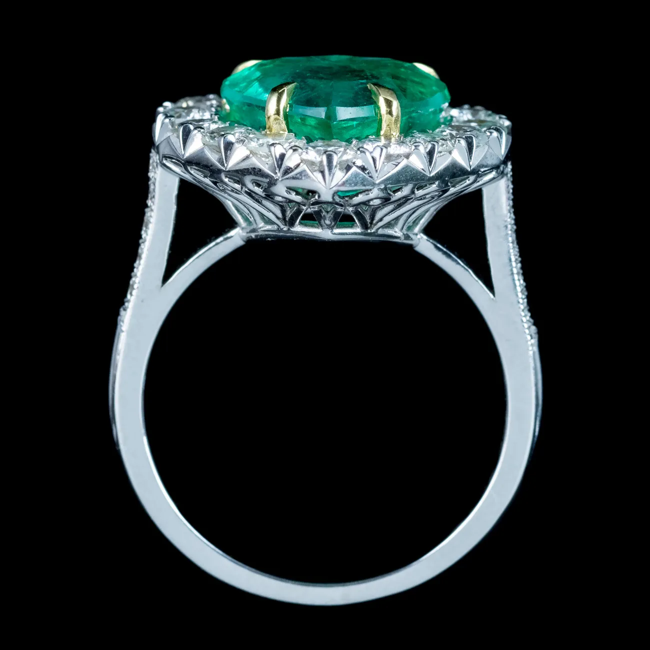 Edwardian Style Emerald Diamond Heart Ring 3.90ct Emerald