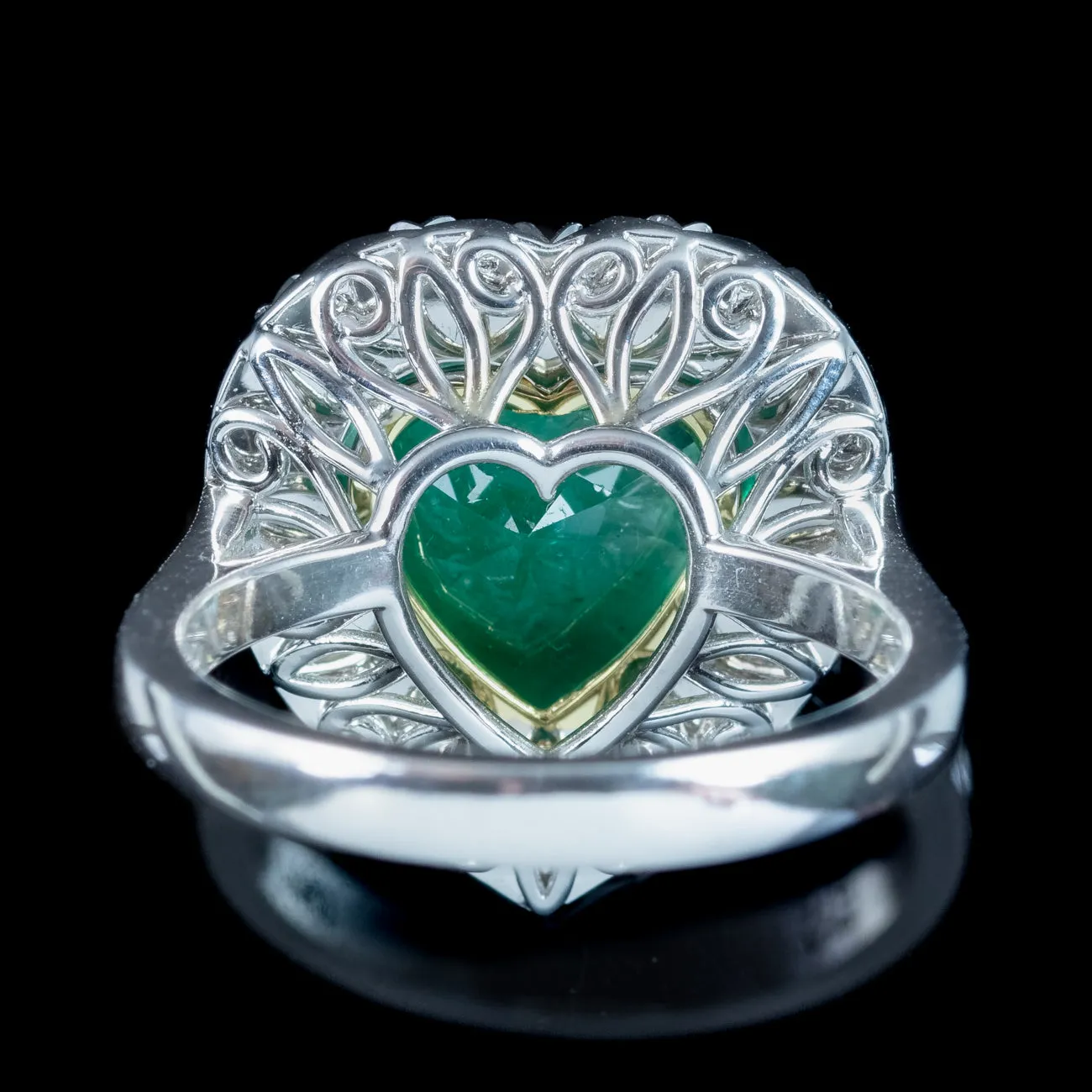 Edwardian Style Emerald Diamond Heart Ring 3.90ct Emerald