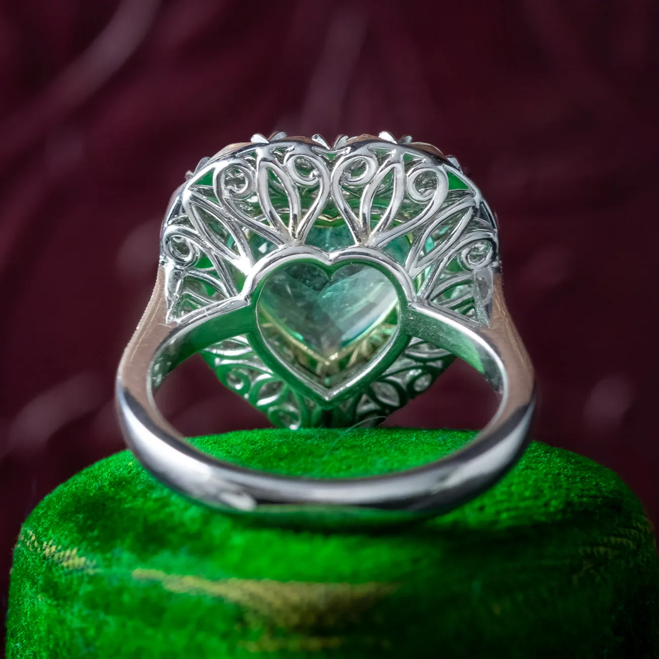 Edwardian Style Emerald Diamond Heart Ring 3.90ct Emerald