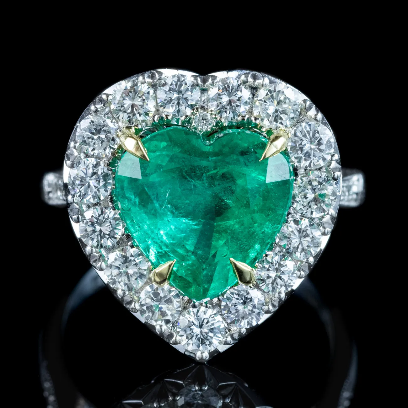 Edwardian Style Emerald Diamond Heart Ring 3.90ct Emerald