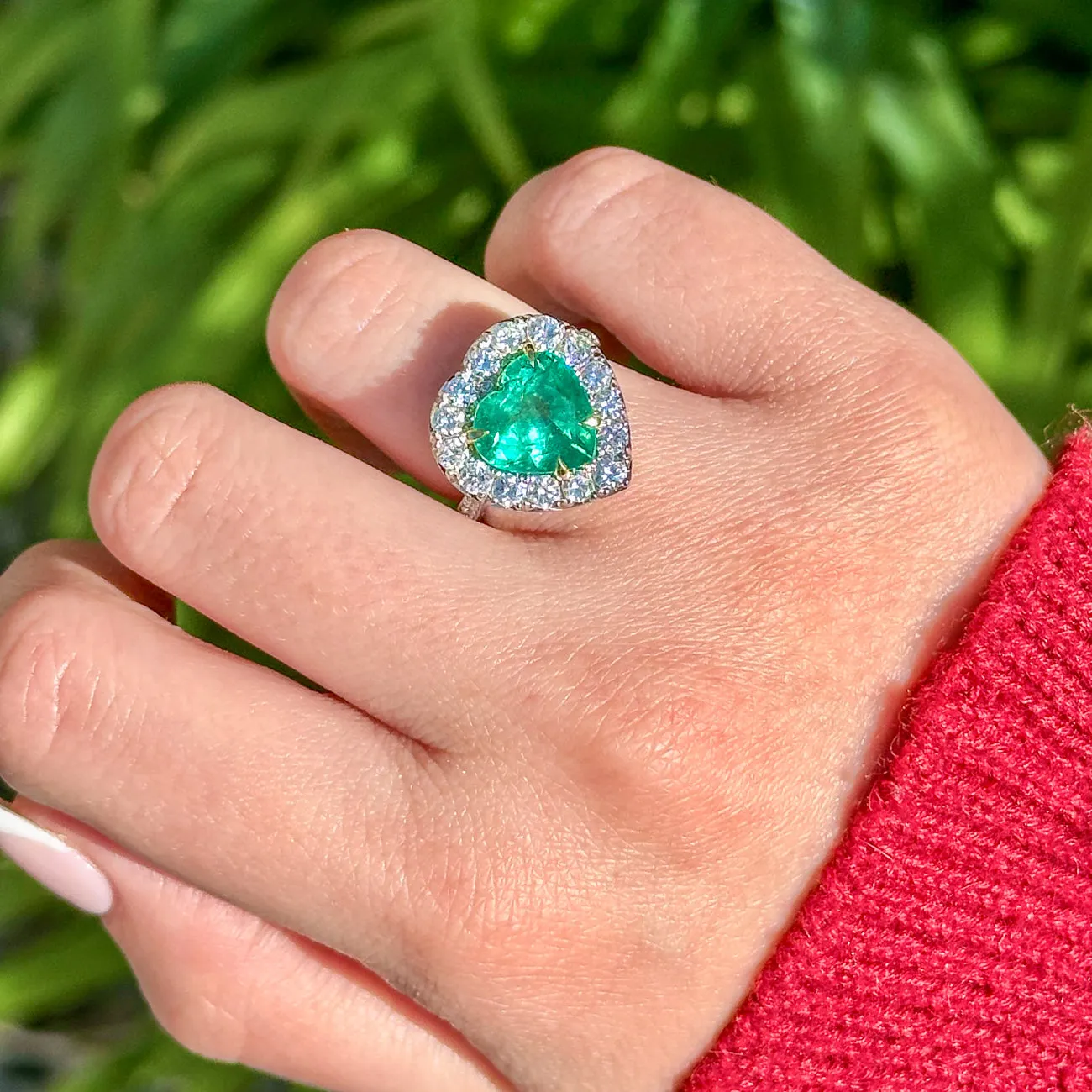 Edwardian Style Emerald Diamond Heart Ring 3.90ct Emerald