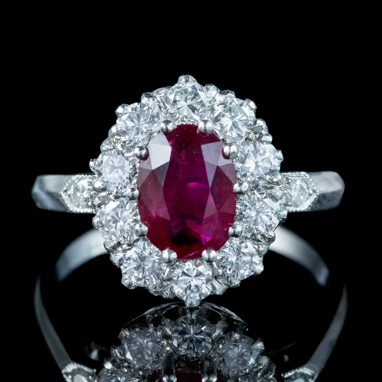 Edwardian Style Ruby Diamond Cluster Ring 1.5ct Ruby