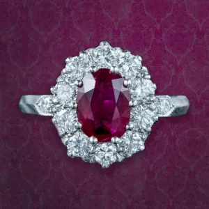 Edwardian Style Ruby Diamond Cluster Ring 1.5ct Ruby