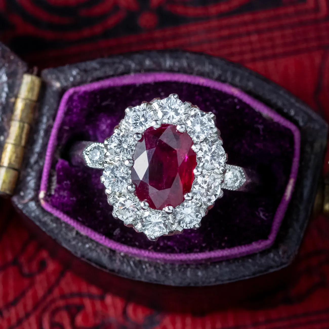 Edwardian Style Ruby Diamond Cluster Ring 1.5ct Ruby