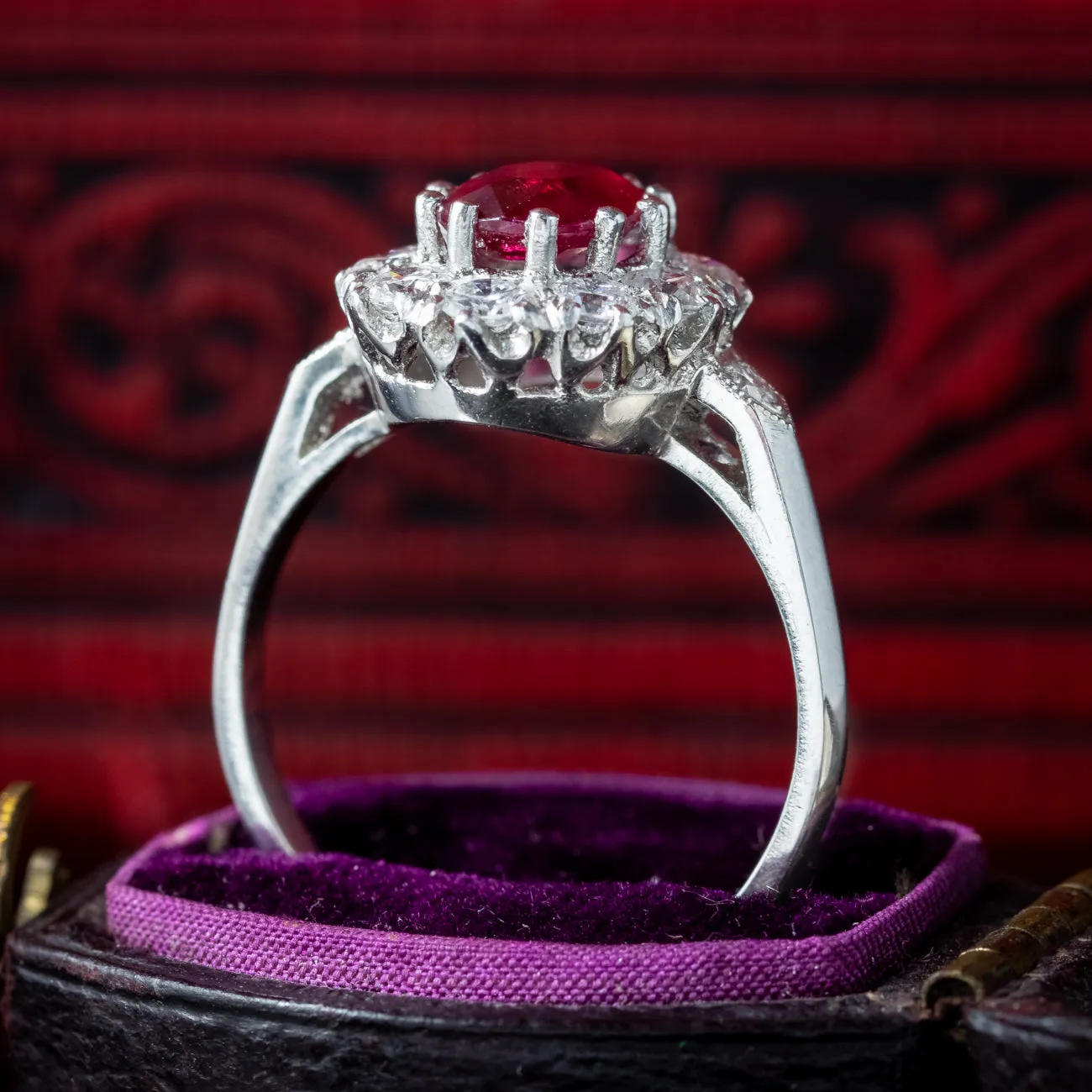 Edwardian Style Ruby Diamond Cluster Ring 1.5ct Ruby