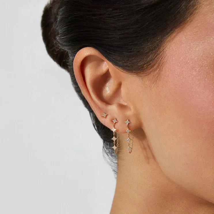 EF Collection Multi Diamond Sparkle Chain Stud Earring