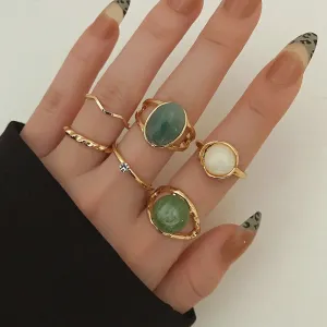 Elegant Emerald White Rings Set for Women Vintage Crystal Geometric Finger Ring Fashion Jewelry