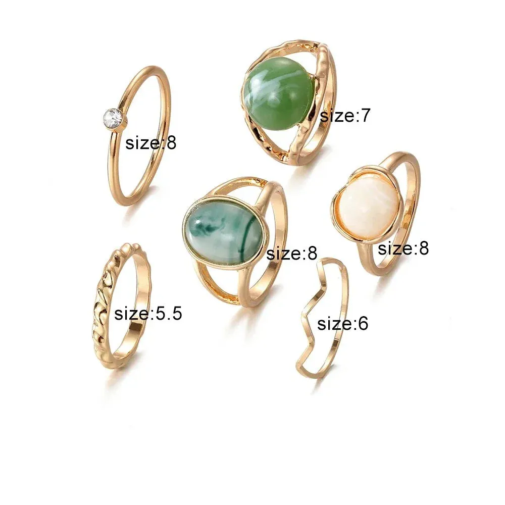 Elegant Emerald White Rings Set for Women Vintage Crystal Geometric Finger Ring Fashion Jewelry