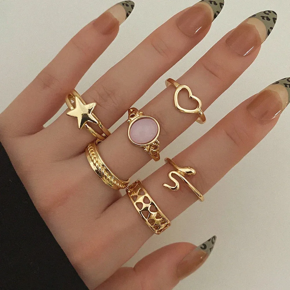 Elegant Emerald White Rings Set for Women Vintage Crystal Geometric Finger Ring Fashion Jewelry