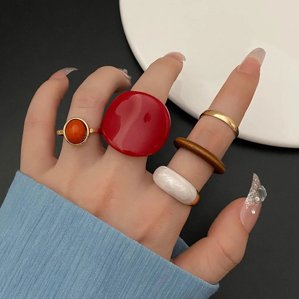 Elegant Emerald White Rings Set for Women Vintage Crystal Geometric Finger Ring Fashion Jewelry