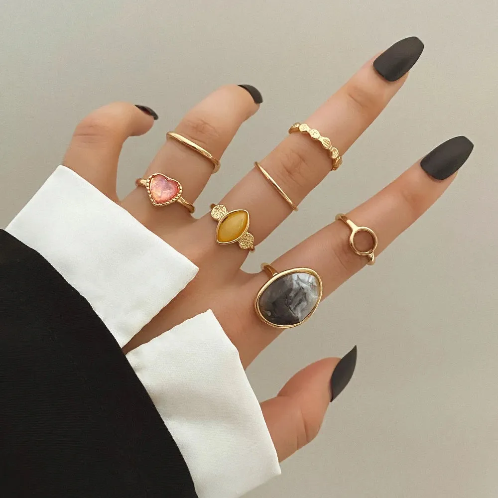 Elegant Emerald White Rings Set for Women Vintage Crystal Geometric Finger Ring Fashion Jewelry