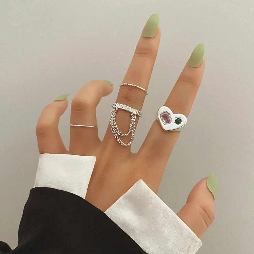 Elegant Emerald White Rings Set for Women Vintage Crystal Geometric Finger Ring Fashion Jewelry
