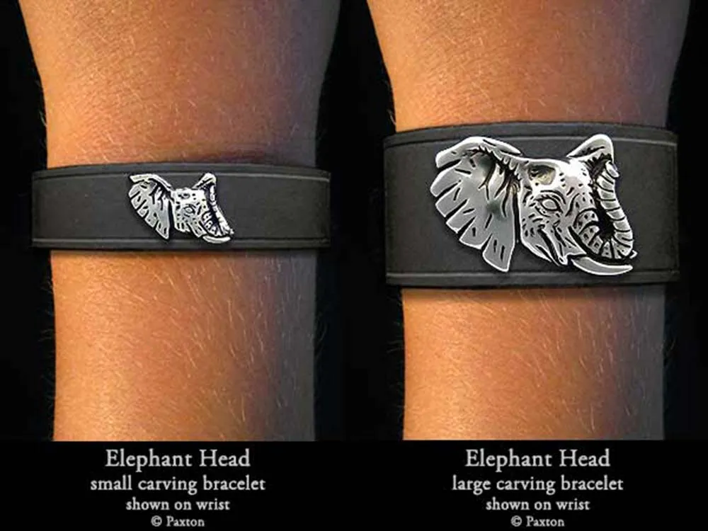 Elephant Head Bracelet Sterling Silver on Genuine Leather