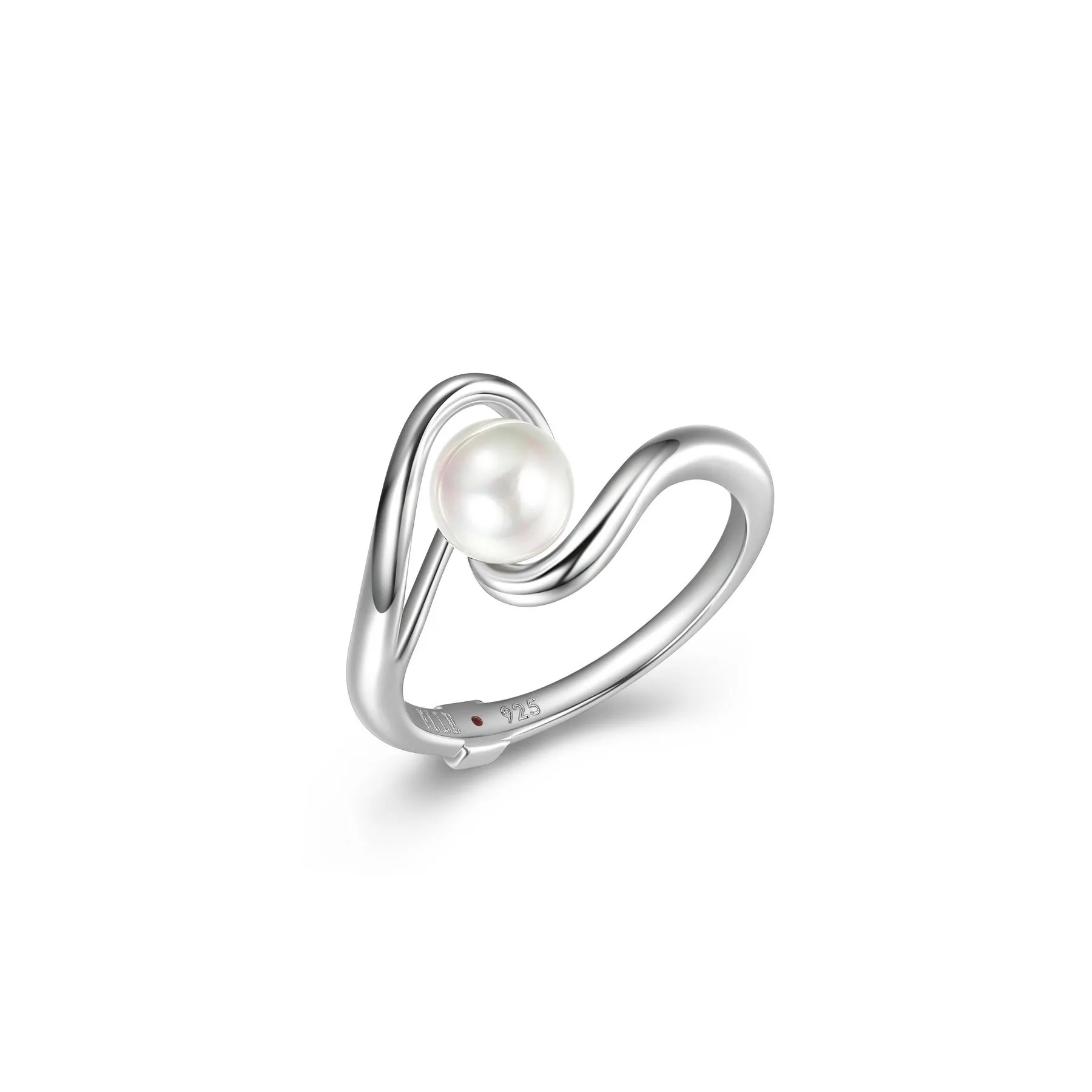 Elle Caramel Sterling Silver Rhodium Plated White Shell Pearl Ring