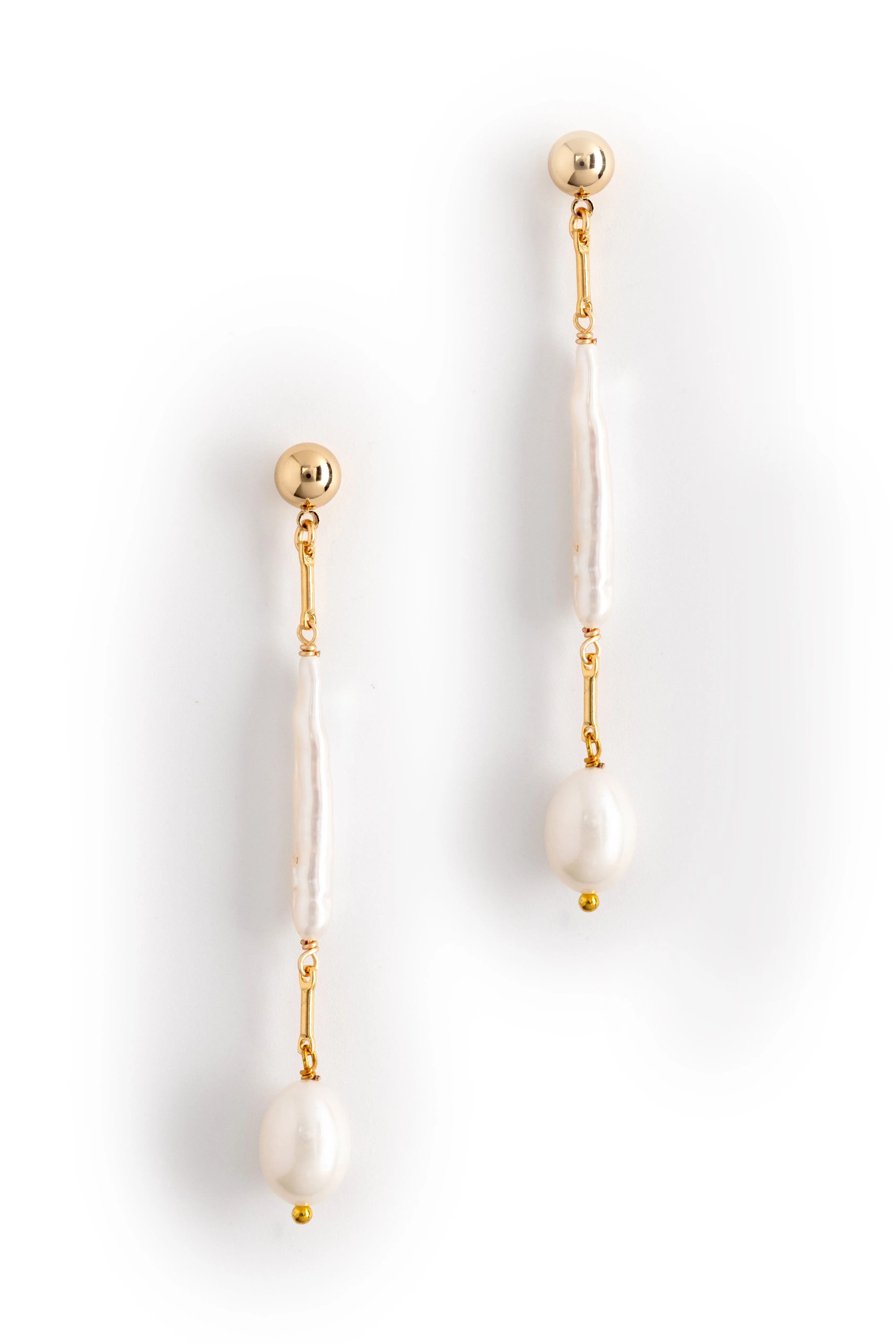 Elongated White Pearl Drop Earrings