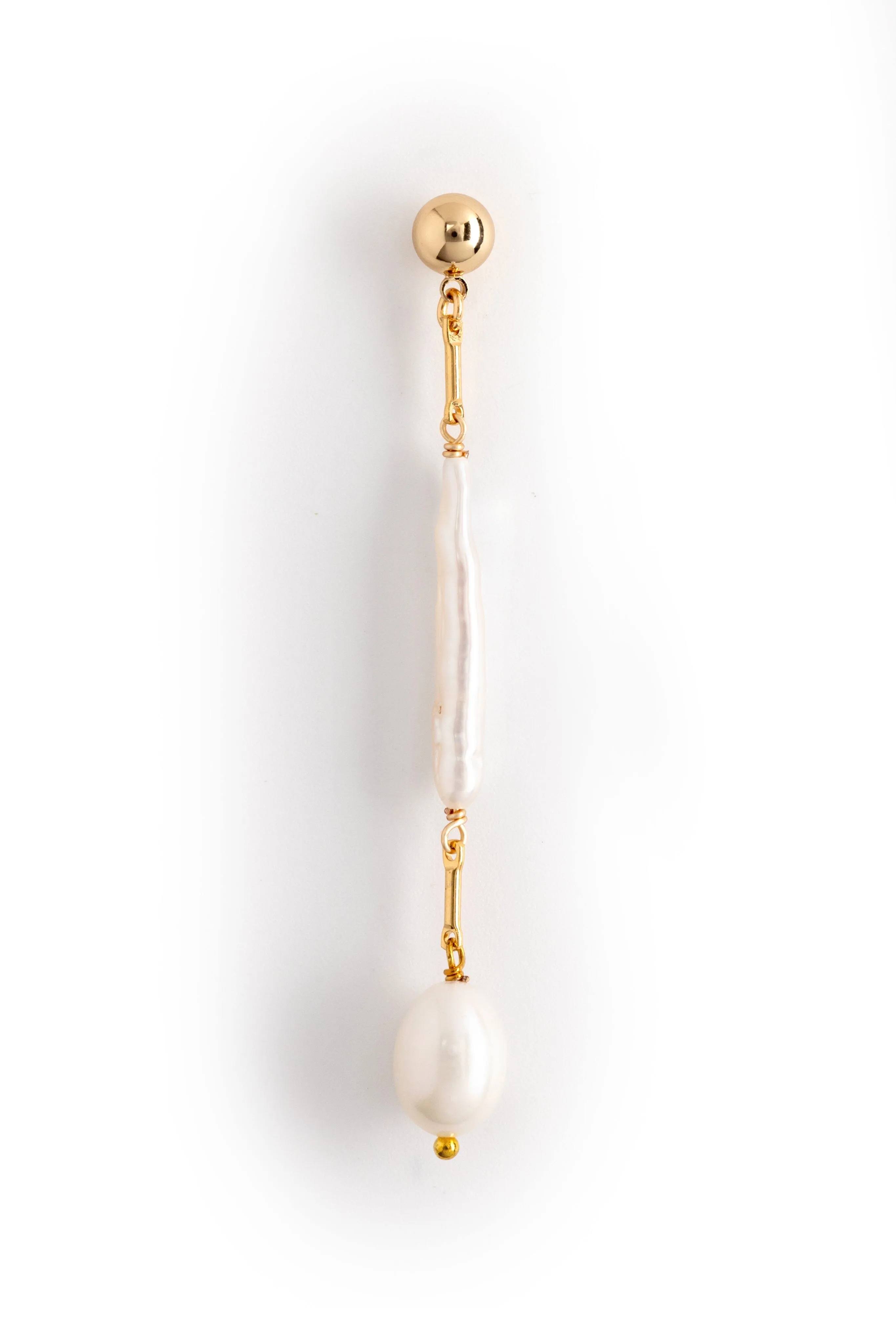 Elongated White Pearl Drop Earrings