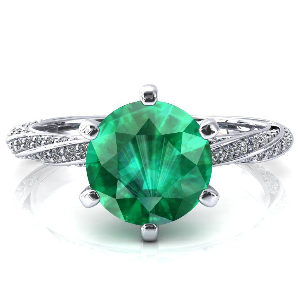 Elysia Round Emerald 6 Prong 3/4 Eternity Diamond Accent  Ring