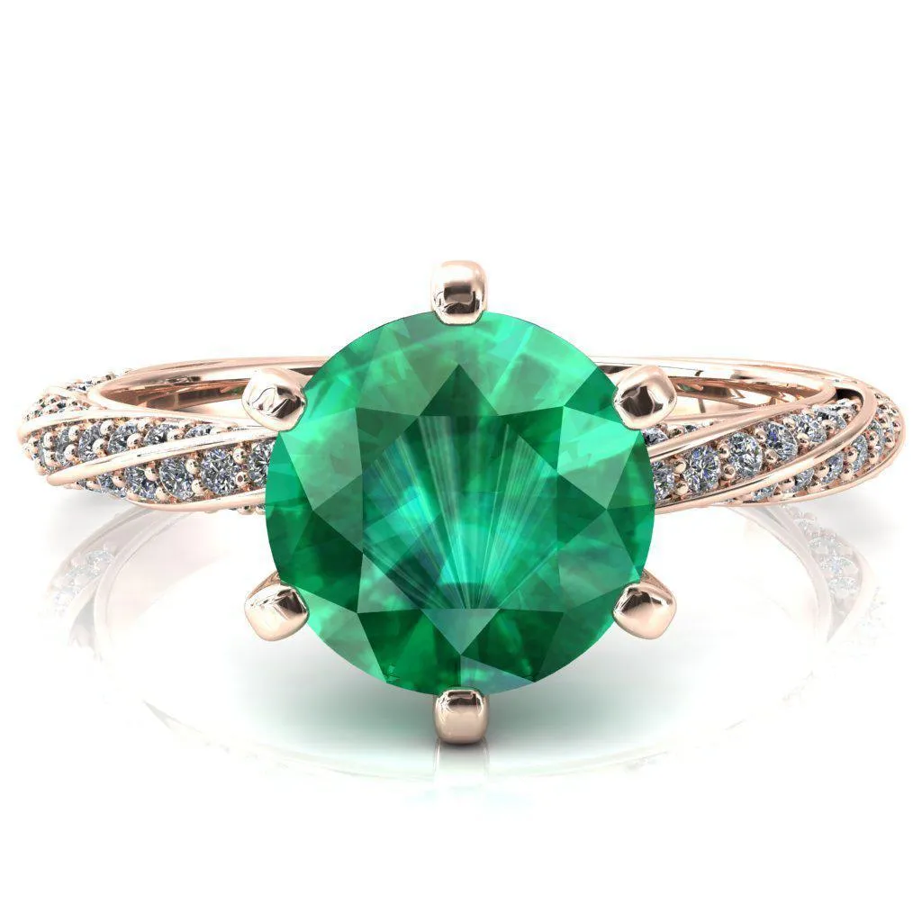 Elysia Round Emerald 6 Prong 3/4 Eternity Diamond Accent  Ring